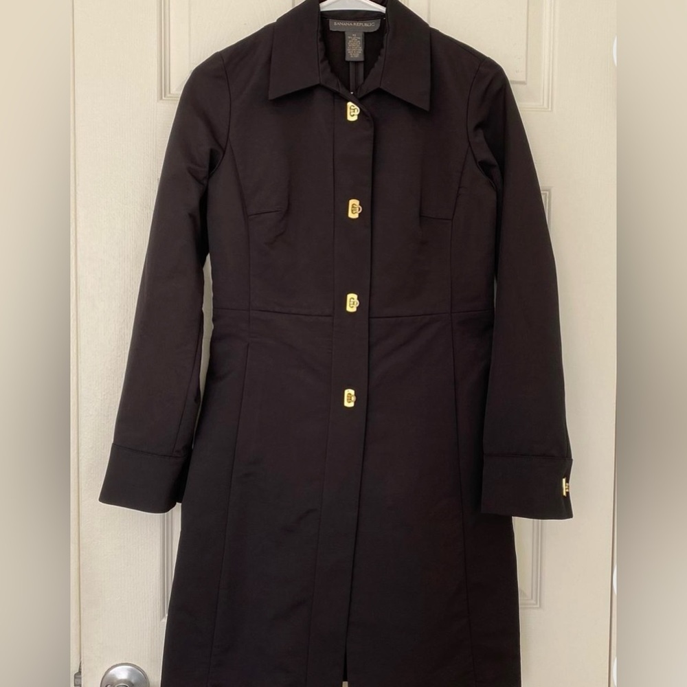 Banana Republic Vintage Coat Womens Black Overcoat Collared Long Sleeve Casual